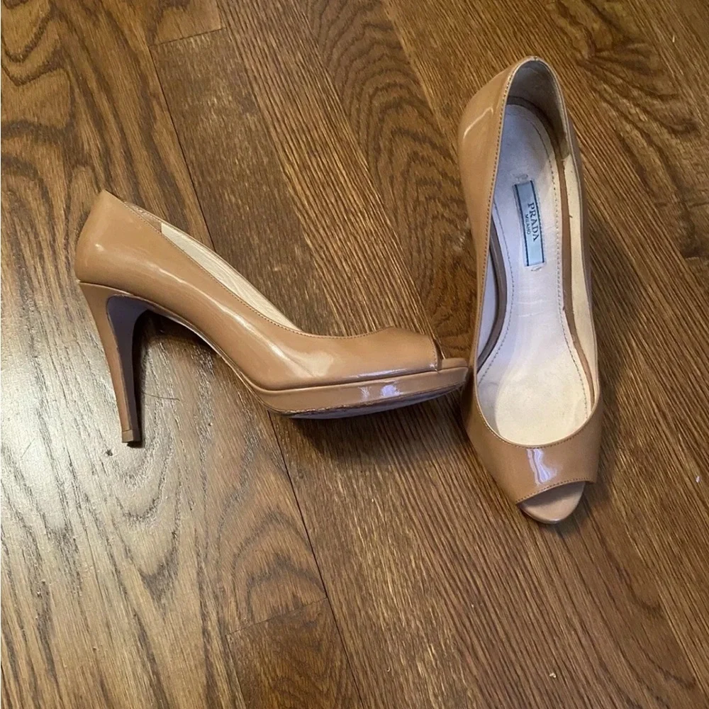 Prada Tan Pee Toe Pumps Size 37 - Picture 3 of 6